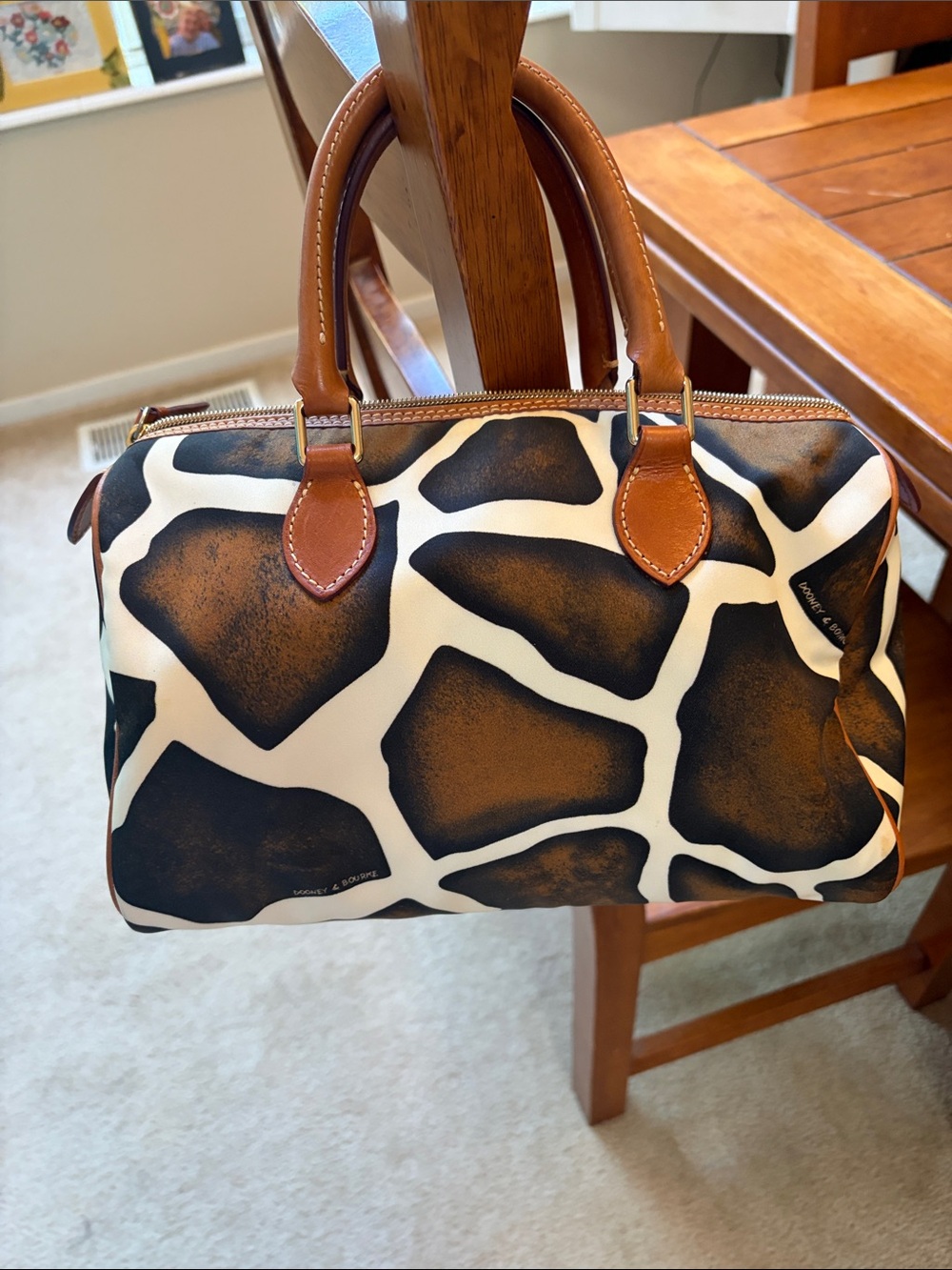 Dooney & Bourke Brown and White Giraffe Print Leather Duffel - Picture 6 of 10